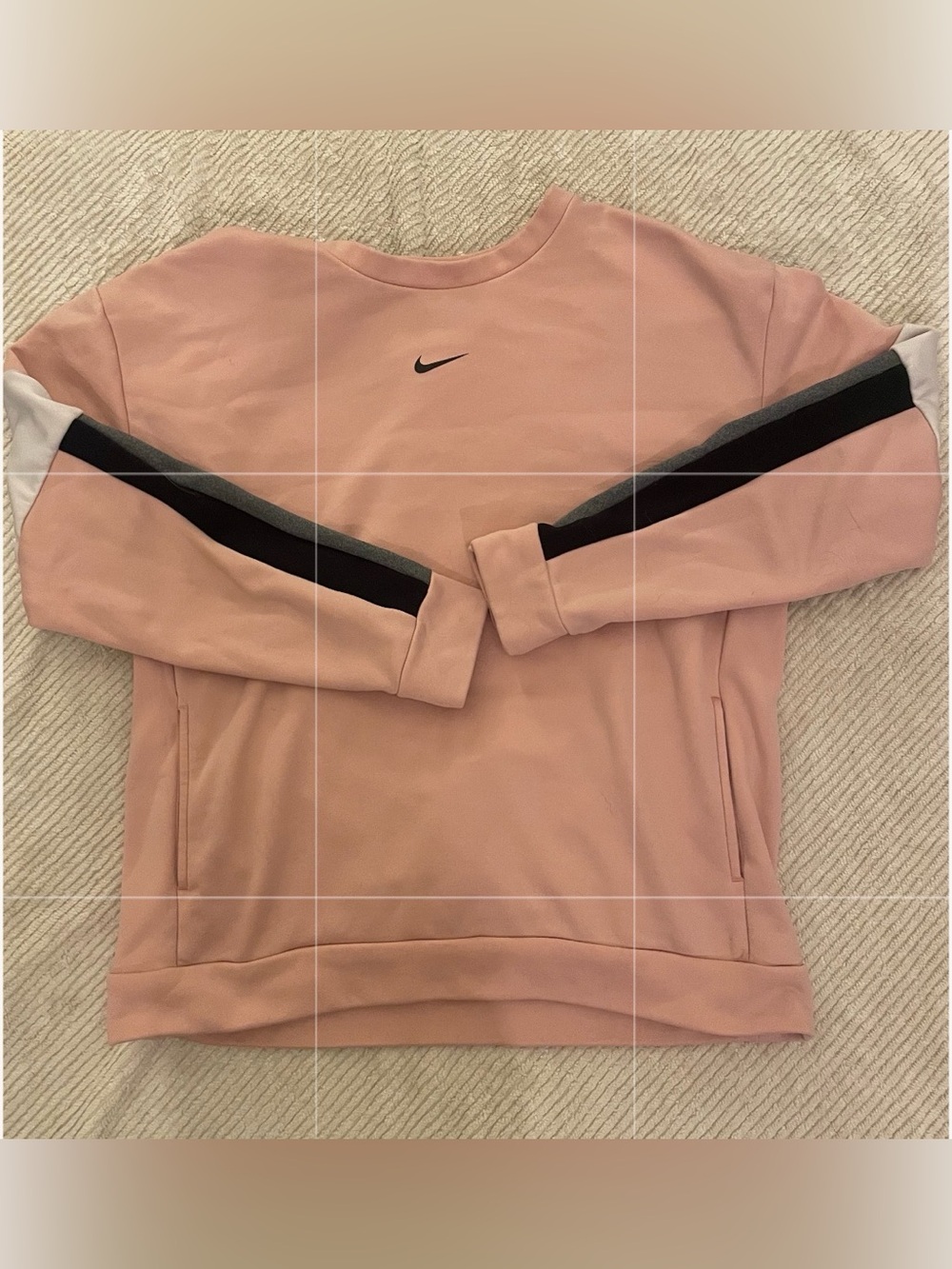 Nike Pink Crewneck Sweatshirt with Black & White Sleeve Stripes